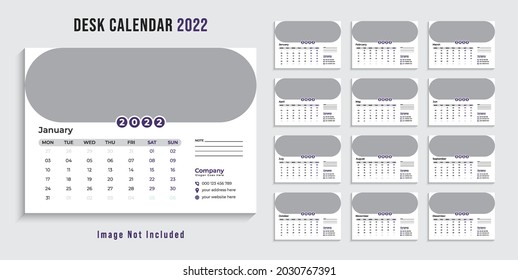 2022 Desk Calendar template vector, Happy new year 2022, Desk calendar 2022, Planner 2022, Week starts on Monday