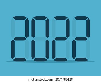 2022, digital display style. New Year, calculation, planning, accounting, analysis and science concept. Flat design. Vector illustration. EPS 8, no gradients, no transparency