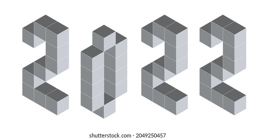 2022 digits from isometric cubes for calendars. Pseudo three dimensional. Vector illustration