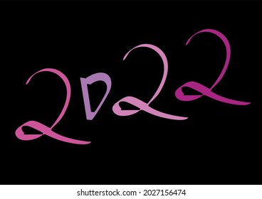 2022 digits. Original hand drawn calligraphy of numbers. Unique graphic design for banner, poster, greeting card or template of New Year 2022 celebration. Isolated vector image on black background.