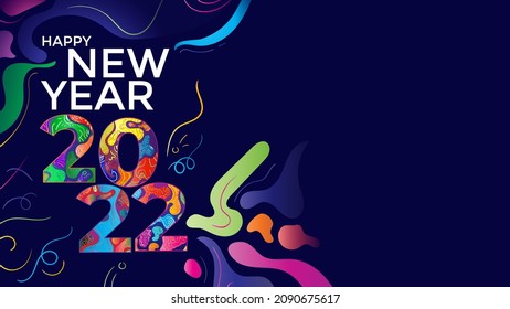 2022 doodle art background with copy space. Colorful fluid paint design. Trendy gradient shapes. Vector illustration.