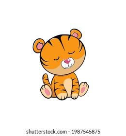 2022 eastern horoscope sign. Cute cartoon tiger. Wild kitten tiger character. Modern poster for prints, childrens postcard, poster, t-shirts. Vector illustration