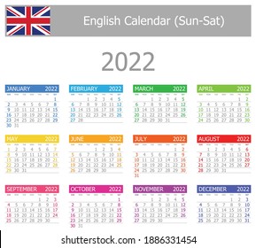 2022 English Type-1 Calendar Sun-Sat on white background