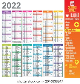 2022 french calendar template easy to customize : One layer for each element