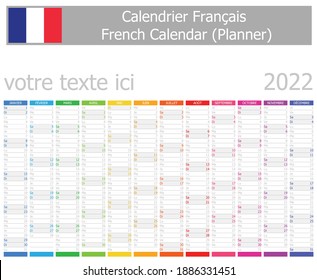 2022 French Planner Calendar with Vertical Months on white background