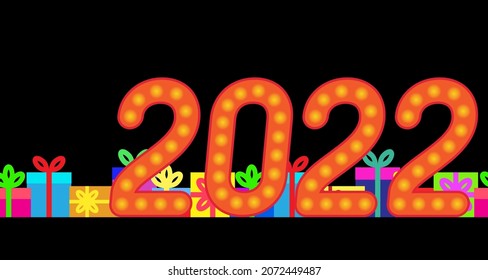 2022 and gift boxes on a dark background.