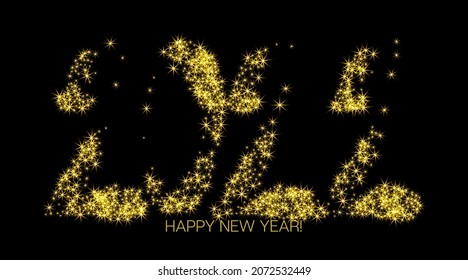 2022 Gold Glamour Banner. Premium Happy New Year Explosion. Painted 2022 Minimal Logo. Happy New Year Bright Business Decoration. Cool Winter Holiday New Year Greeting Card. Golden Brush Shape 2022