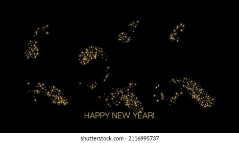 2022 Gold Glamour Banner. Premium Happy New Year Glitter. Painted 2022 Modern Logo. Cool Winter Holiday New Year Greeting Card. Happy New Year Cosmic Business Decoration. Golden Brush Shape 2022