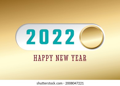 2022 Gold On Off Toggle Switch Buton Style Schmale Zahlen Logo und gutes New Year Grußbriefe Konzept - Mehrfarben auf goldenem Hintergrund - Vektorgemischtes Grafikdesign