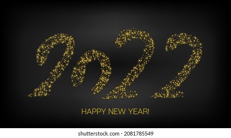 2022 Gold Sparkling Banner. Rich VIP Happy New Year Stardust. Painted 2022 Modern Logo. Happy New Year Cosmic Business Decoration. Cool Winter Holiday New Year Greeting Card. Golden Brush Shape 2022