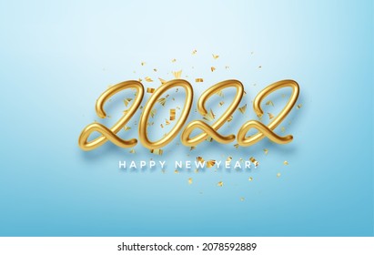 2022 Golden 3d number. Happy 2022 New Year. Vector illustration EPS10