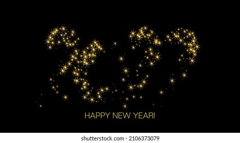 2022 Golden Elegant Banner. Luxury Happy New Year Bokeh. Painted 2022 Modern Logo. Happy New Year Shiny Business Decoration. Cool Winter Holiday New Year Greeting Card. Gold Brush Shape 2022