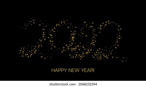 2022 Golden Glamour Banner. Cool Winter Holiday New Year Greeting Card. Painted 2022 Modern Logo. Luxury Happy New Year Sparkles. Happy New Year Lights Business Background. Gold Brush Shape 2022