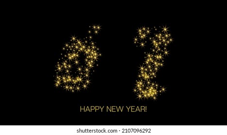 2022 Golden Luxury Banner. Cool Winter Holiday New Year Greeting Card. Painted 2022 Minimal Logo. Happy New Year Mystic Business Decoration. Sparkling Happy New Year Shapes. Gold Brush Shape 2022