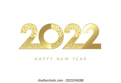 2022 golden luxury simple Happy New Year white banner. Logotype in 3D style. Beautiful isolated graphic design template. Decorative numbers. Golden digits creative Christmas decoration