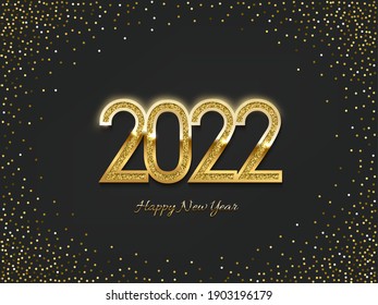 2022 golden New Year sign on winter holiday background. Vector illustration.