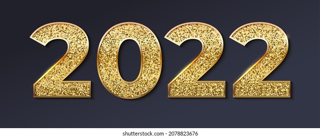 2022. Golden numbers with glittering dust isolated on black background. Decorative vector illustration for New Year holiday