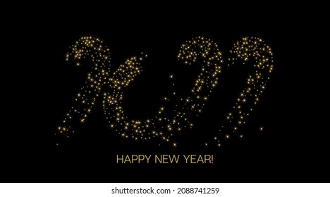 2022 Golden Sparkling Banner. Cool Winter Holiday New Year Greeting Card. Painted 2022 Minimal Logo. Happy New Year Shiny Business Background. Elegant Happy New Year Glitter. Gold Brush Shape 2022