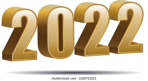 2022. Golden three dimensional  number. Calendar ou happy new year. Vector icon.