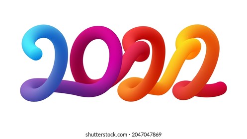 2022 gradient multicolored inflated balloon like sign. Vector festive illustration.