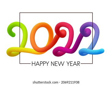 2022 gradient multicolored inflated balloon like sign in frame. Vector festive illustration.