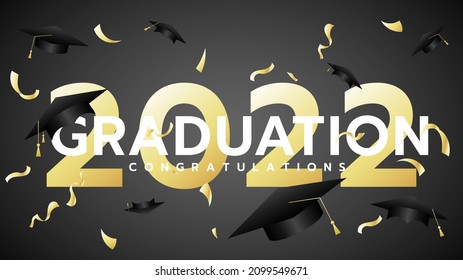 2022 Graduation with Graduate  with Graduation cap , congratulations  on Gold color background, Vector illustration EPS 10