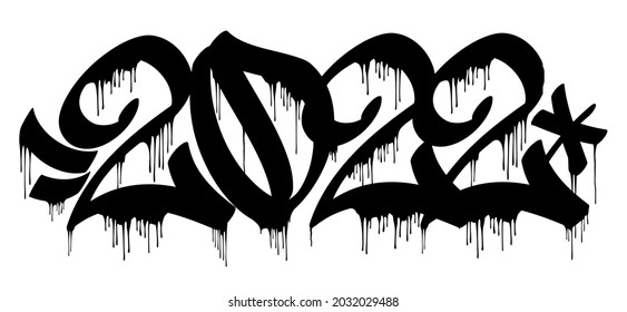 2022 in graffiti dripping marker letters style vector banner isolated on white. New year design element.