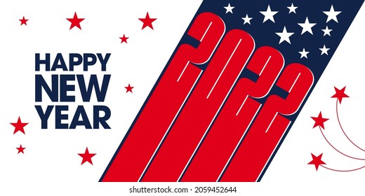 2022 - Greeting card for the New Year, dynamic and graphic, inspired by the American flag. 