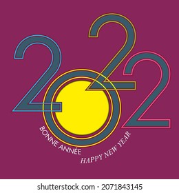 2022 greeting card to wish a happy new year, with an original graphic with lines and colored shapes to symbolize the spirit of creation.