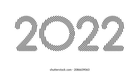 2022 halftone sign with black concentric lines. Vector illustration.