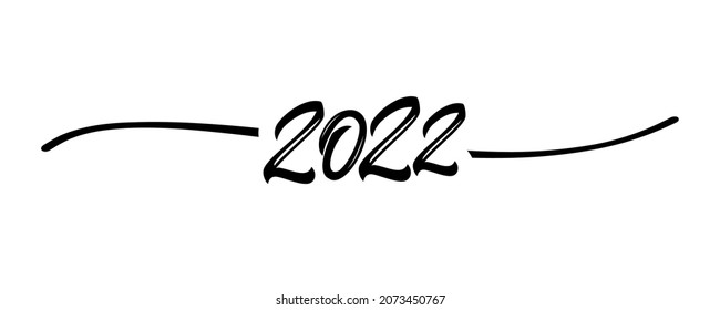 2022 hand drawn calligraphy black divider shape. Doodle line isolated on white background for Happy New Year holiday. Vector illustration