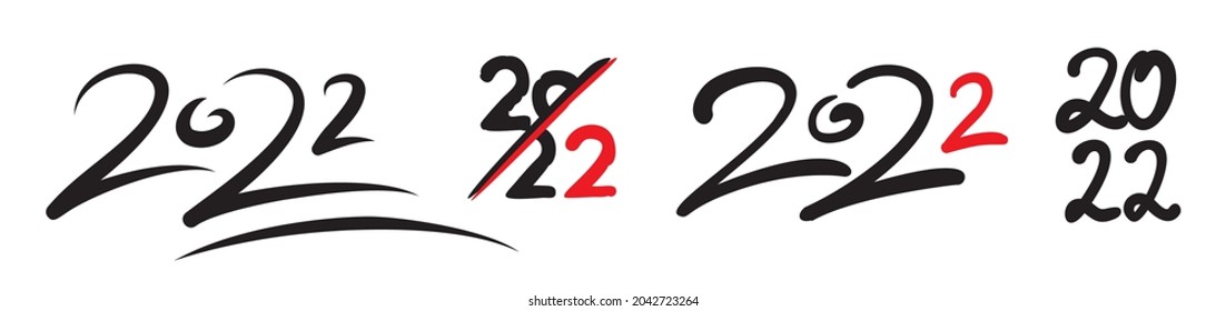 2022 Hand Drawn Vector Numbers Set, Chinese New Year Calligraphy Sketch Calendar Design. Doodle Greeting Card, Scribble Handdrawn Brush Font, Freehand 2022 Typography Graphic Element