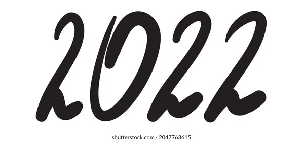 2022 Hand Drawn Vector Numbers, Chinese New Year Calligraphy Sketch Calendar Design. Doodle Greeting Card, Scribble Handdrawn Brush Font, Freehand 2022 Typography Graphic Element