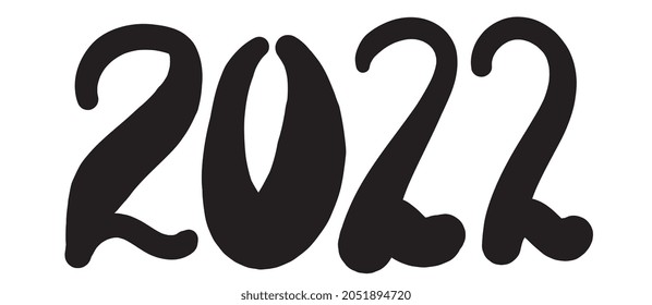Números de vectores dibujados a mano 2022, Diseño de calendario de esbozo de caligrafía de Año Nuevo chino. Tarjeta de felicitación Doodle, Tipo de brocha franqueada a mano, Elemento gráfico de tipografía 2022 de Freehand