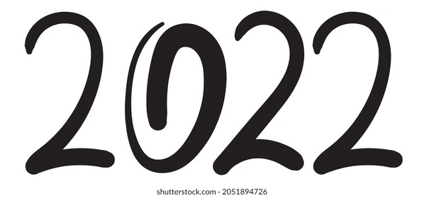 Números de vectores dibujados a mano 2022, Diseño de calendario de esbozo de caligrafía de Año Nuevo chino. Tarjeta de felicitación Doodle, Tipo de brocha franqueada a mano, Elemento gráfico de tipografía 2022 de Freehand