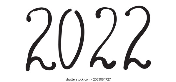 2022 Hand Drawn Vector Numbers, Chinese New Year Calligraphy Sketch Calendar Design. Doodle Greeting Card, Scribble Handdrawn Brush Font, Freehand 2022 Typography Graphic Element