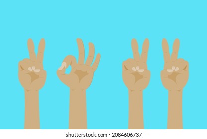2022 hand symbol for happy new year isolated on sky blue background, cheer up and OK hand sign, holiday idea vector illustration wallpaper.