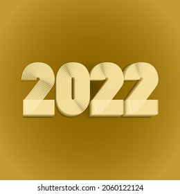 2022 Happy New Year. Abstract geometric cover design background. 3d dimensional 2022 numbers in thin lines striped style vector illustration. Annual Report, banner, brochure, label. Golden yellow