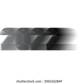 2022 Happy New Year. Abstract geometric cover design background. 3d dimensional 2022 numbers in thin lines striped style vector illustration. Banner, label, flyer, poster. Black white isolated