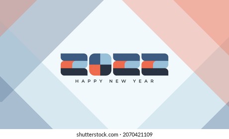 2022 Happy New Year Abstract banner design in retro style made of various geometric shapes in perfect colors. Landing Page. Brochure. Card. Template.