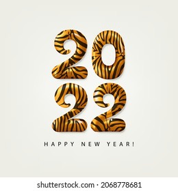 2022 Happy New Year animal tiger print numbers illustration. 