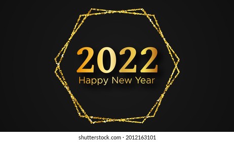 2022 Happy New Year background. Gold inscription in a gold glitter for Christmas holiday greeting card, flyers or posters. Vector illustration

