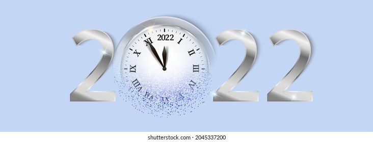 2022 Happy New Year Background Design. Greeting Card, Banner, Poster. Vector Illustration. Silver nunbers 2022