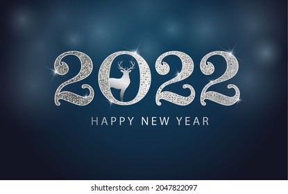 2022 happy new year background with silver glitter number. Christmas winter holidays design.