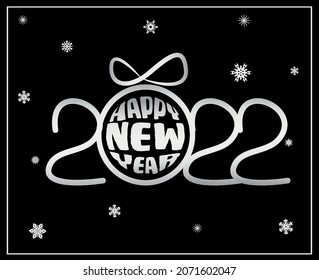 2022 Happy New Year background in black and white. Vector illustration