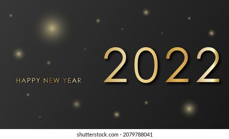 2022 Feliz Diseño de Antecedentes de Año Nuevo. Tarjeta de felicitación, cartel, afiche. Letras Gold 2022 sobre fondo oscuro con resaltados, resplandor y brillo. Fondo oscuro de lujo para vectores de tarjeta y calendario