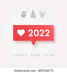 2022 Happy New Year background with follower notification symbol. Vector illustration concept for greeting card and social media mobile apps