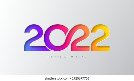 2022 Happy New Year banner. Vector illustration with colorful numbers with trendy gradient. Merry Christmas and Happy New Year holiday symbol template on gray background.