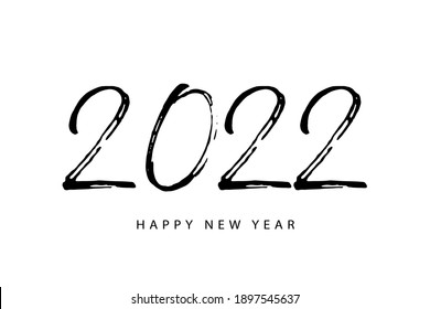 2022 happy new year card, banner. Creative holiday poster. Hand drawn design paint numbers. Handwritten modern brush lettering background isolated vector.