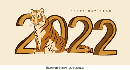 2022. Happy New Year Chinese. Background for greeting card with sitting tiger.